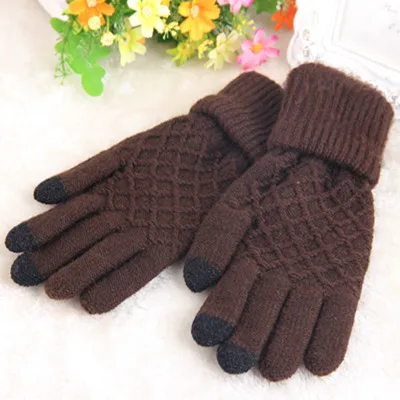 Новые популярные мужские и женские мягкие хлопковые зимние перчатки с сенсорным экраном теплые вязаные перчатки в форме блока 6 цветов - Цвет: Style 3