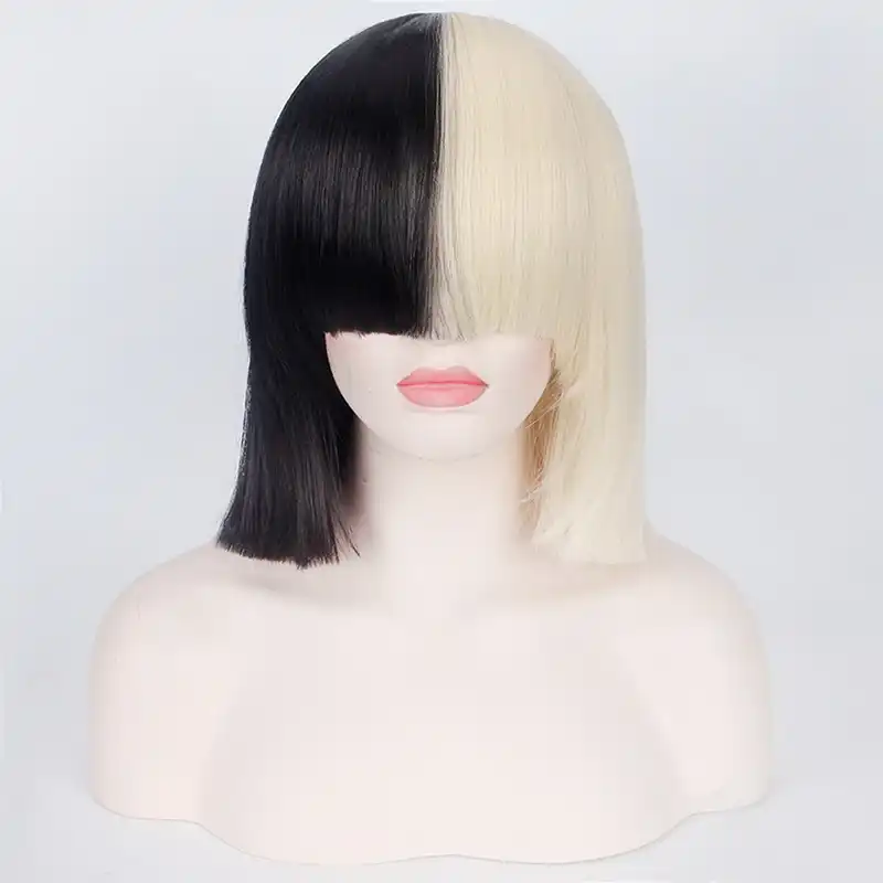 35cm Sia Anime Synthetic Hair Half Black And Blonde Ombre Short