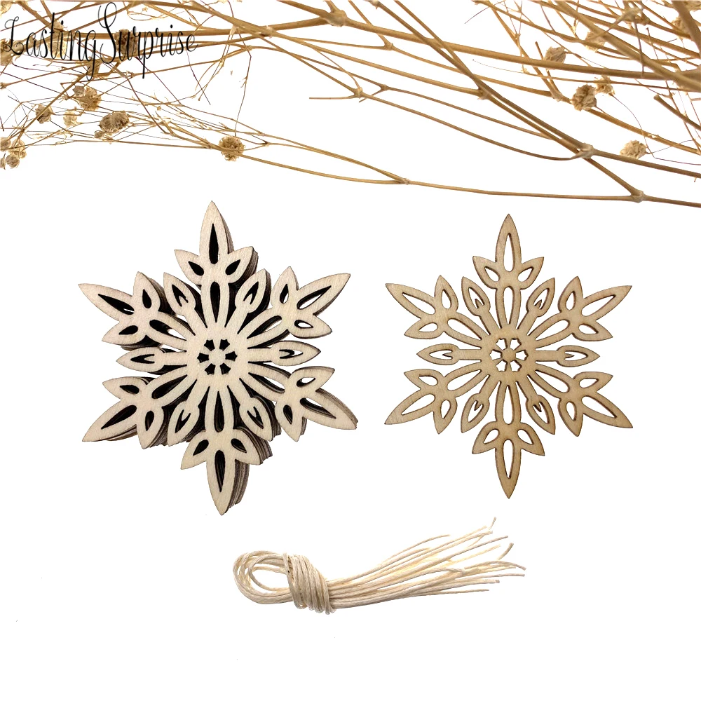 

Christmas Wooden Snowflake Bell Elk Pendant Decoration Hanging Ornament Embellishments With String Unfinished Wood Disc 10pcs