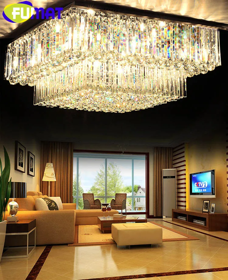 FUMAT Crystal K9 Ceiling Lamps Square Stainless Steel Base Transparent Modern Style Hanging Light Fixture Suspension Luminaire 7