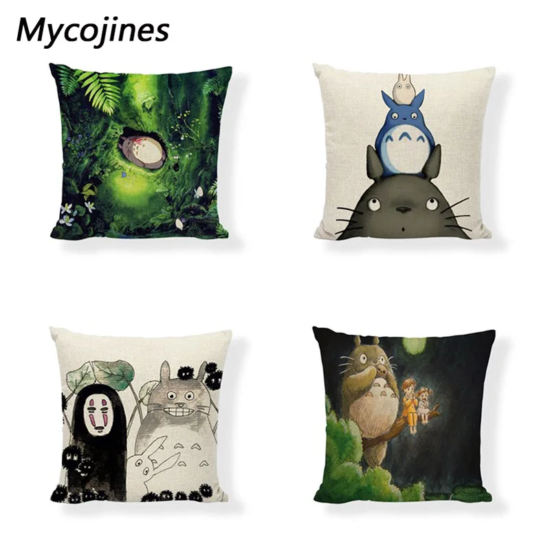 

Cushion Cover Hayao Miyazaki Totoro Umbrella Linen Throw Pillowcover 1 Side Print Shop Window Home Floor Sofa Decor Pillow Case