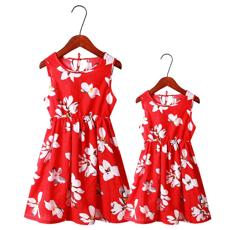 

2019 PPXX Summer Floral Baby Girls Women Dress Mother Daughter Family Matching Dresses Beach Sundress Family Look Clothes Kids