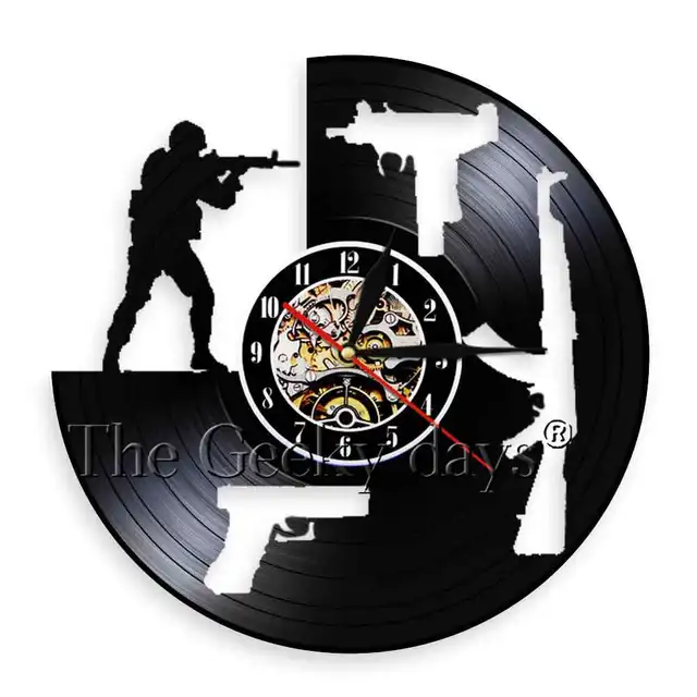 Shooting Gun Vinyl Wall Clock Arms Gun Wall Art Decor Handmade Craft