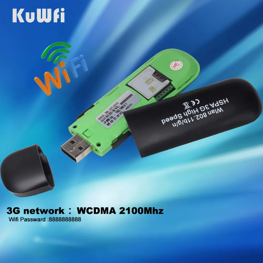 KuWFi 3G WiFi модем портативный USB Wi-Fi мобильный модем 3G беспроводной WiFi маршрутизатор Поддержка 3G 2100 МГц 7,2 Мбит/с Автомобильный ключ для точки доступа