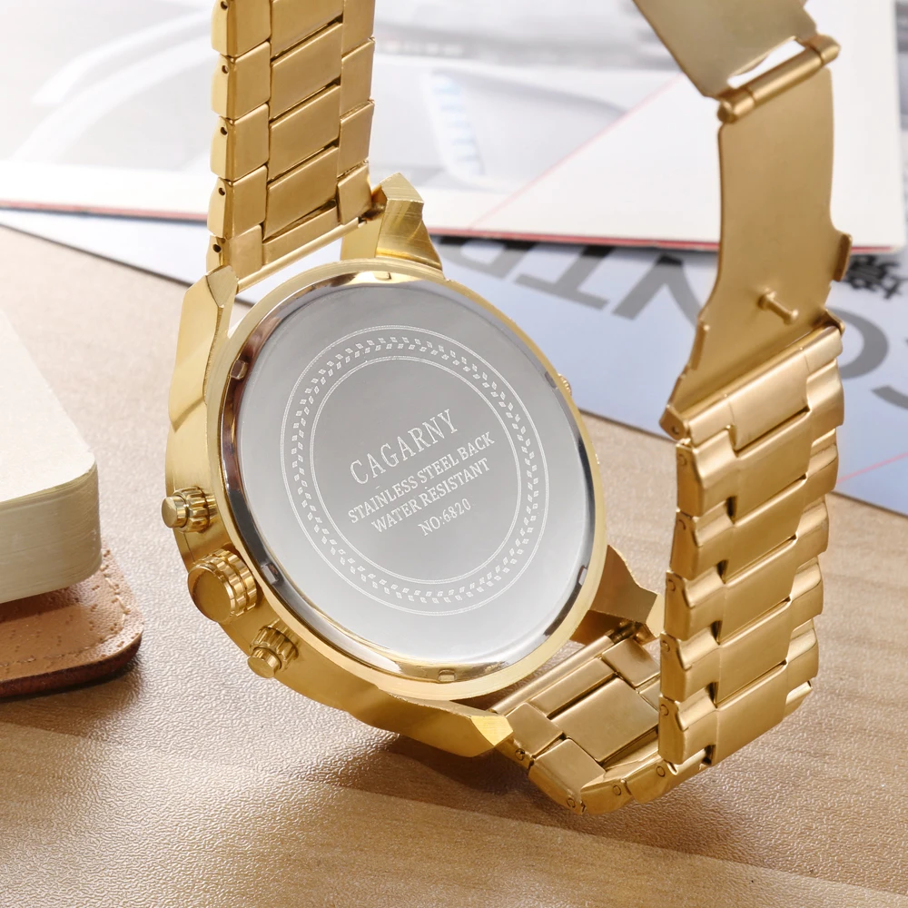 Cagarny Top Brand Luxury Watch Men Sport Quartz Clock Mens Watches Waterproof Gold Steel Wrist Watc