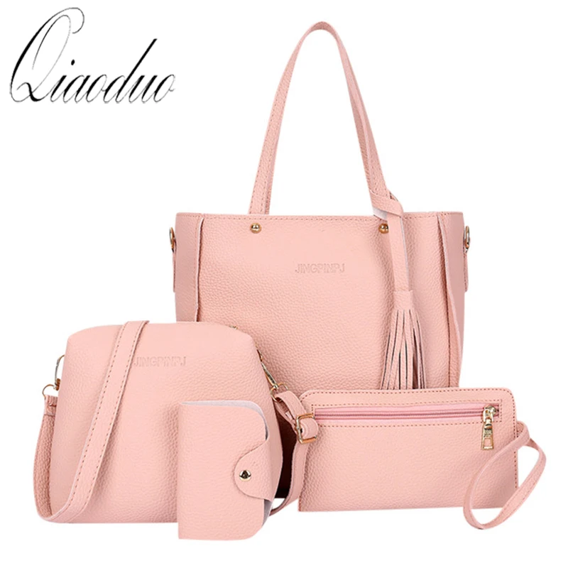 

4pcs/set Women Bag Set Top-Handle high Capacity Female Handbag Shoulder Bag Purse Ladies PU Leather Crossbody Bag clutch wallet