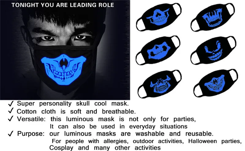 Светящаяся маска для рта, маска от пыли, три слоя, черная, аниме, хлопок, АИО и Тео, маска для детей, мужчин, женщин