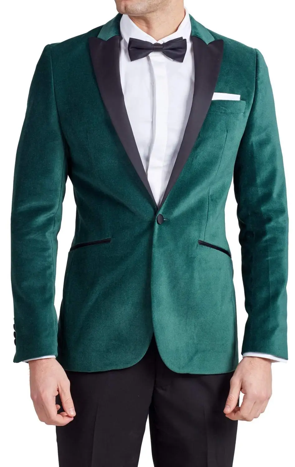 

Fashion green men suits velvet jacket pants custom made black peak lapel color groomsman wedding dance formal business suits