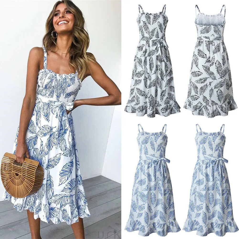 Женские летние Boho повседневное миди для вечеринки коктейльное пляжное платье Сарафан