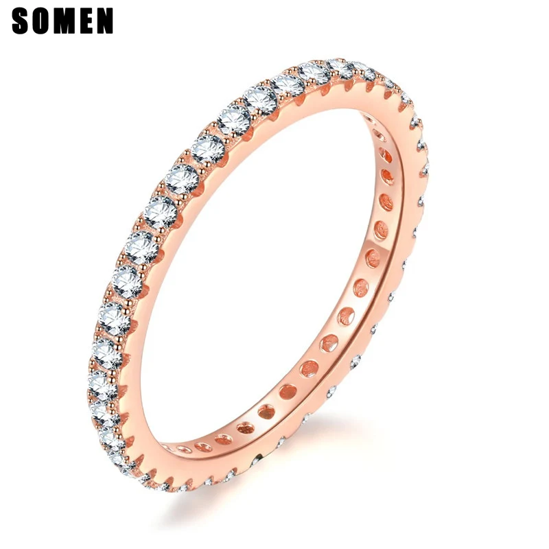 

Somen 2mm 925 Sterling Silver Rings Women Romantic Wedding Band Cubic Zirconia Full Stackable Eternity Engagement Ring Size 4-10