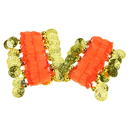 

1 Pair Belly Dance Wear Bracelets Wrist Ankle Arm Cuffs Shiny Beads Gold Coins