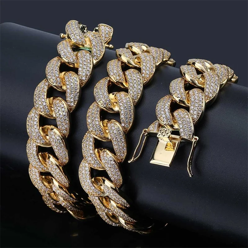 

Hip Hop Miami Cuban Link Chain Necklace Iced Out AAA CZ Stone Copper Gold Silver Color Plated Long Chains Men Jewelry Advanced
