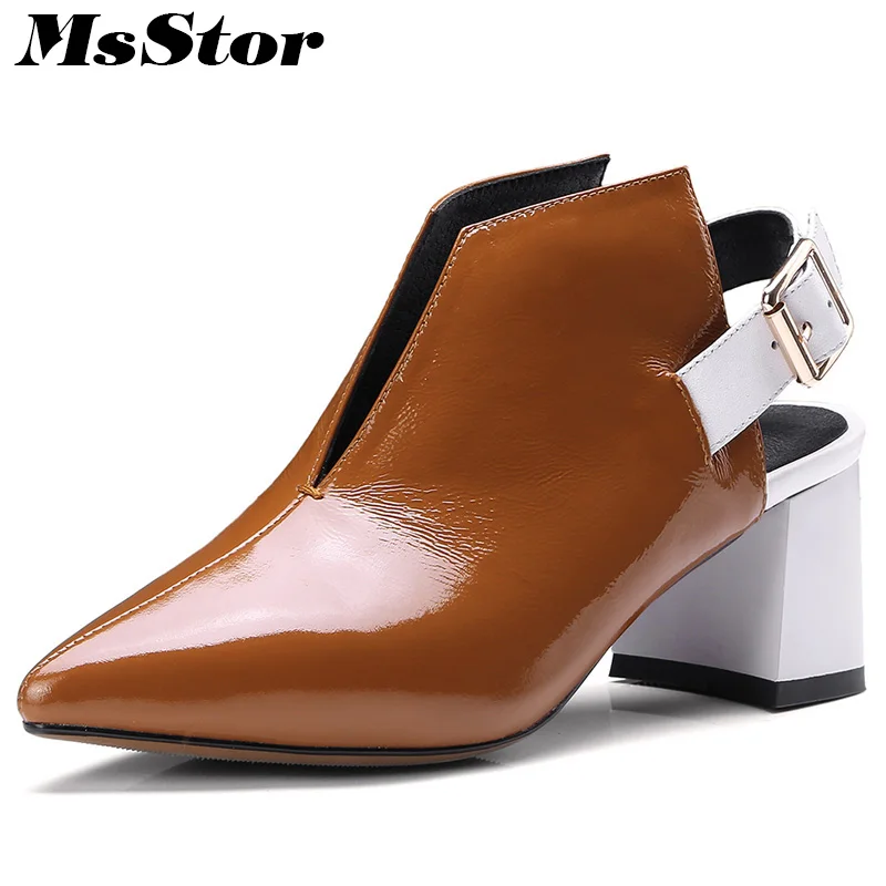 

MsStor Pointed Toe Square heel Women Sandals Buckle High Heels Ladies Sandals 2018 Summer Mixed Colors Women High Heel Sandals