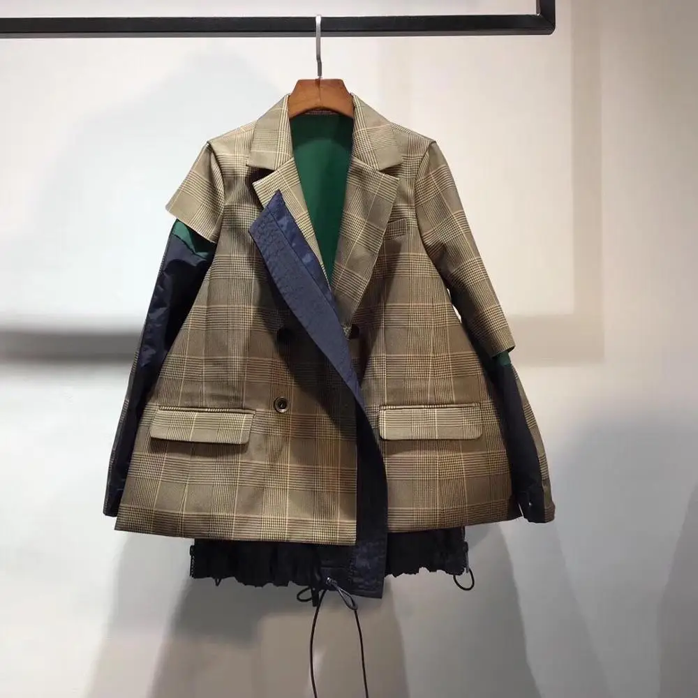 

high quality women luxury jacket plaid patchwork coat outerwear ddxgz3