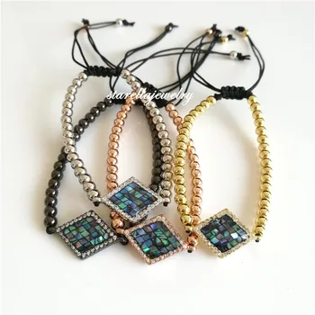 

10pcs/lot Micro Pave Cubic Zirconia Black Abalone Geometric High Quality Braided Marcame Bracelet Joyeria Gift