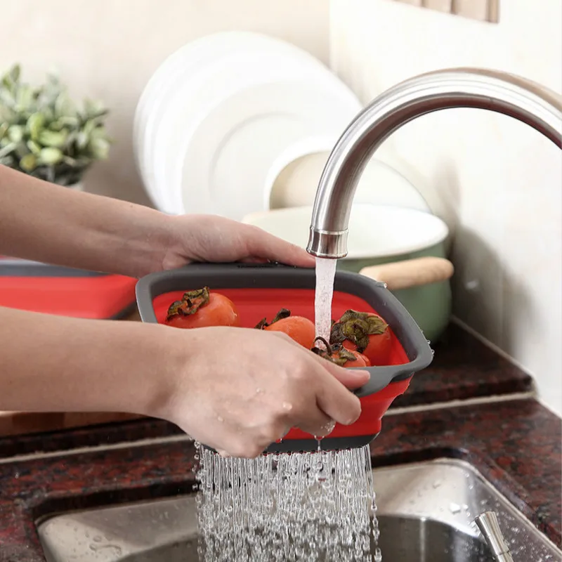 

1pcs Silicone Folding Drain Basket 4Colors Creative Retractable Silicone Fruit Vegetable Colander Kitchen Storage Gadgets Sieve