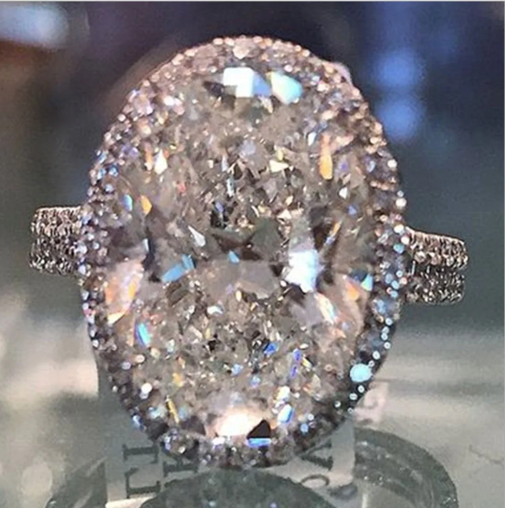 

Cute Female Big Oval Finger Ring Fashion 925 Silver Crystal Zircon Stone Engagement Ring Vintage Wedding Rings For Women