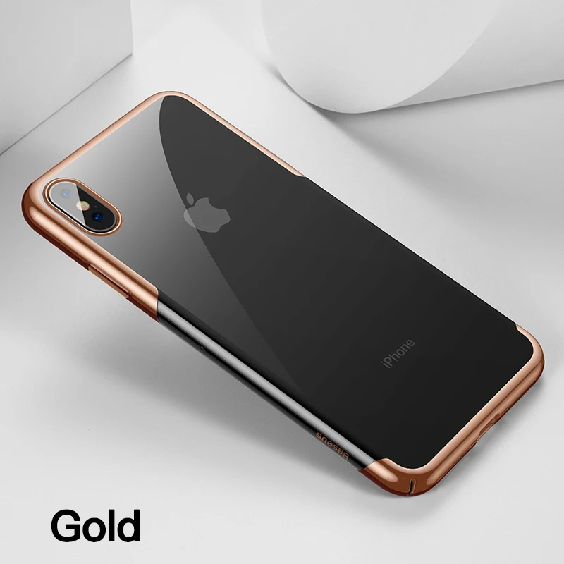 Прозрачный чехол Baseus для iPhone Xs Max Xr Xsmax, роскошный жесткий защитный чехол из поликарбоната, задняя крышка Fundas - Цвет: Gold