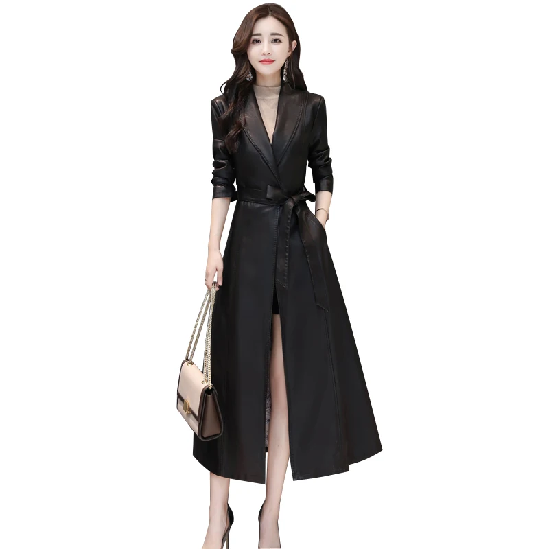 Women Autumn Winter Solid Belt Long Wool Coat Female