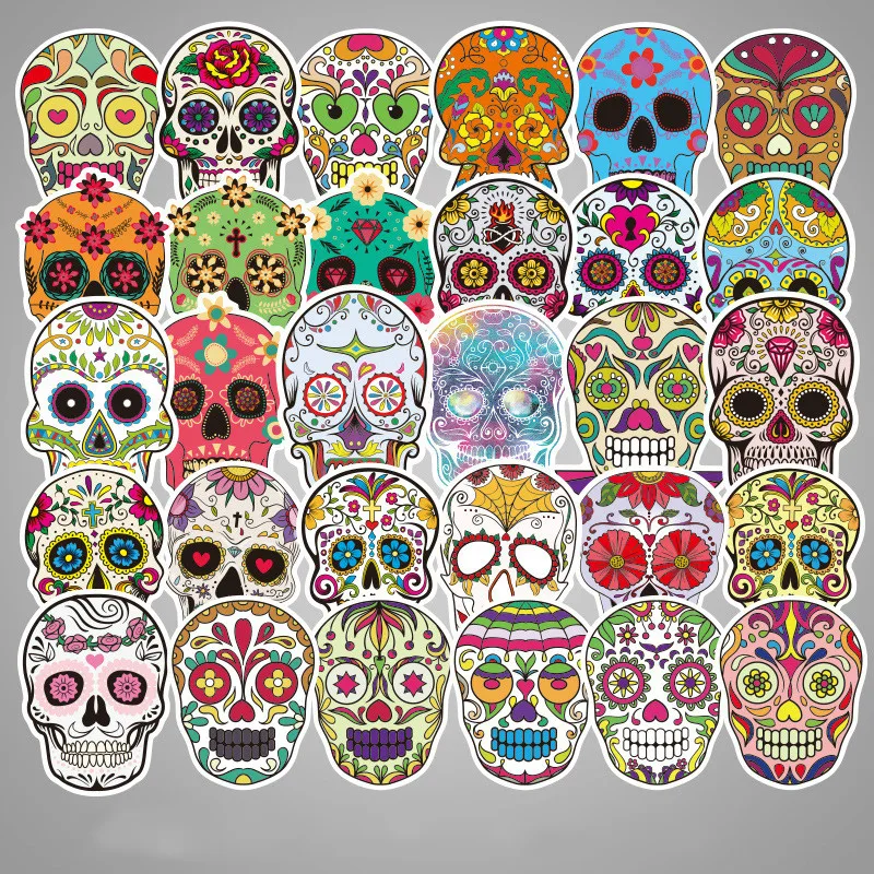 

50pcs Punk Skeleton Skull Stickers Graffiti Rock Motorcycle Stickers To DIY Scrapbooking Laptop Skateboard Suitcase Guitar Car