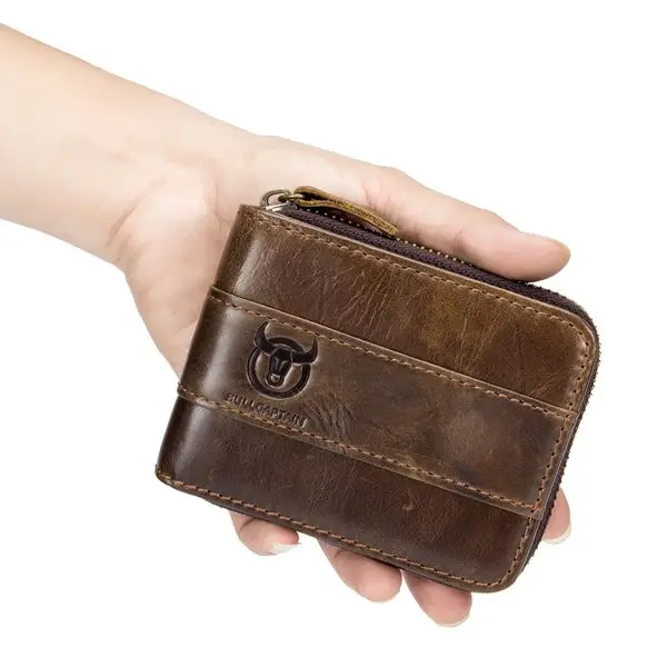 Мужской кошелек из натуральной кожи, короткий, RFID, блокировка, винтажные Двойные кошельки, держатель для кредитных карт