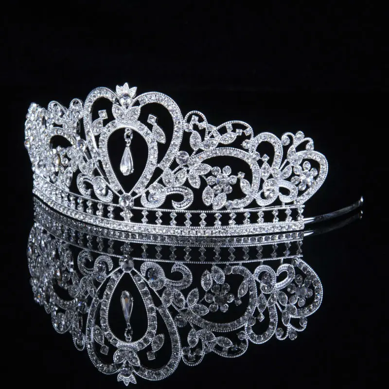 Remedios Crystal Wedding Prom Pageant Tiara Headpiece Bridal Princess Crown Headband With Pendant, Silver-Adult (1)