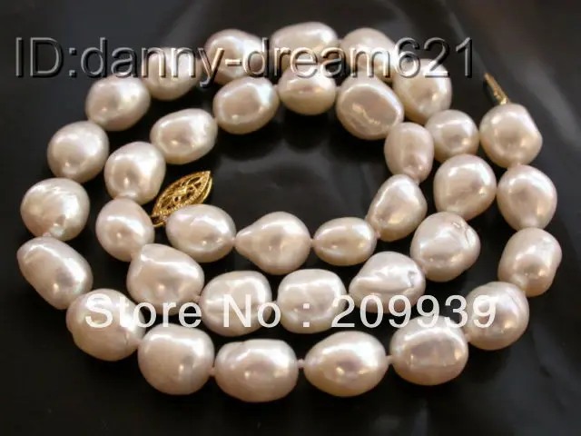 

hui0039 stunning 11mm white baroque freshwater cultured pearls necklace
