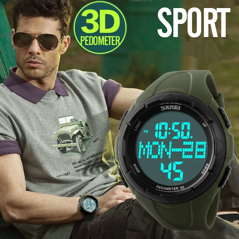 Мужские спортивные часы SKMEI люксовый светодиодный светодиодные цифровые часы Шагомер 3D калории военные часы Relogio Masculino наручные часы