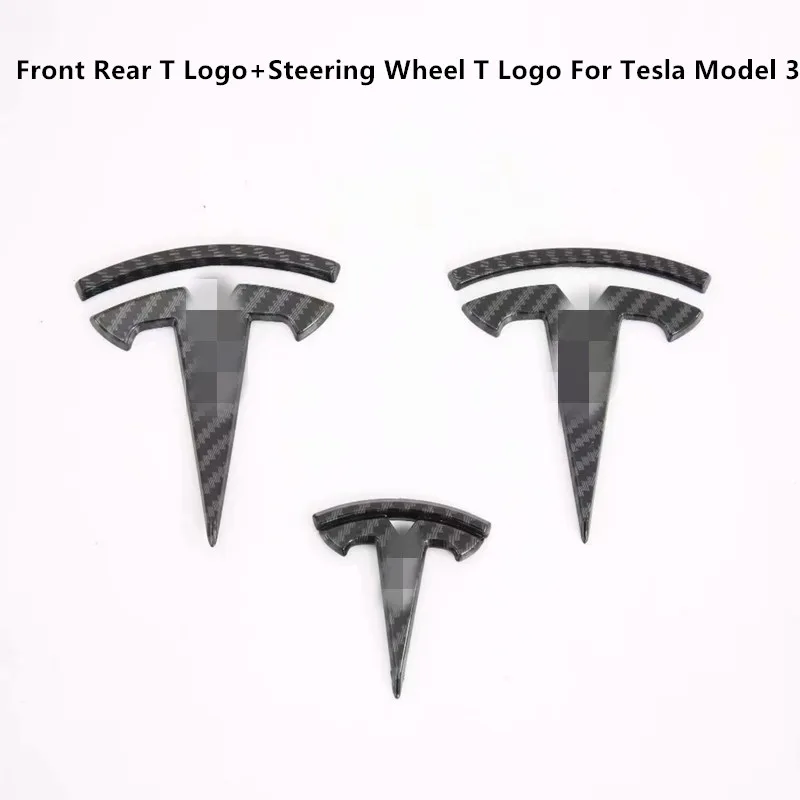 

Carbon Fiber pattern Front Rear T Logo+steering Wheel T Logo For Tesla Model 3 2018-2019