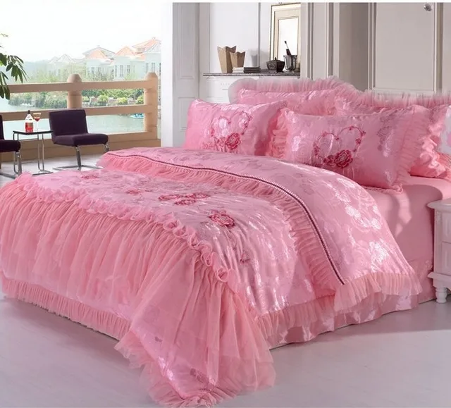 Buy Romantic lace princess wedding bedding sets,red