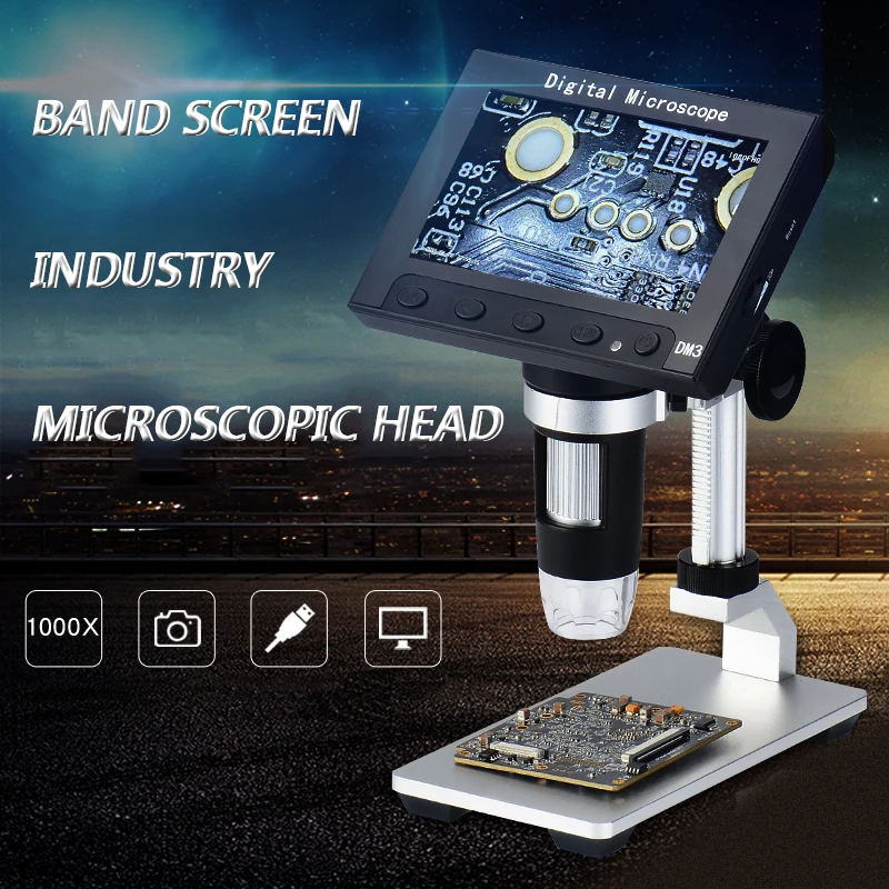 

1000x 2.0MP Digital Electronic Microscope 4.3"LCD Display VGA Microscope with 8 LED Stand for PCB Motherboard Repairing