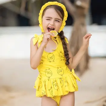 

Baby Girls Cute Bikini One-piece Swimwear 2019 Summer Kids Sleeveless Cartoon Print Swimsuit Bathing Swemming Clothing Y895