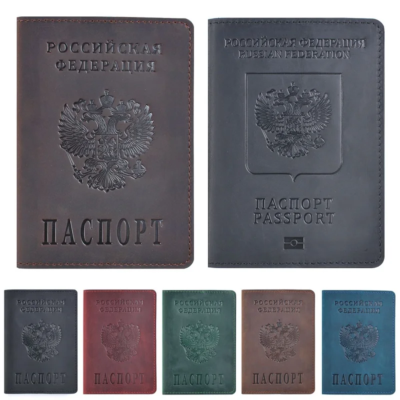 

Genuine Leather Passport Cover Russia Identification Badge Card Passport Holder Travel for Russian Men Women