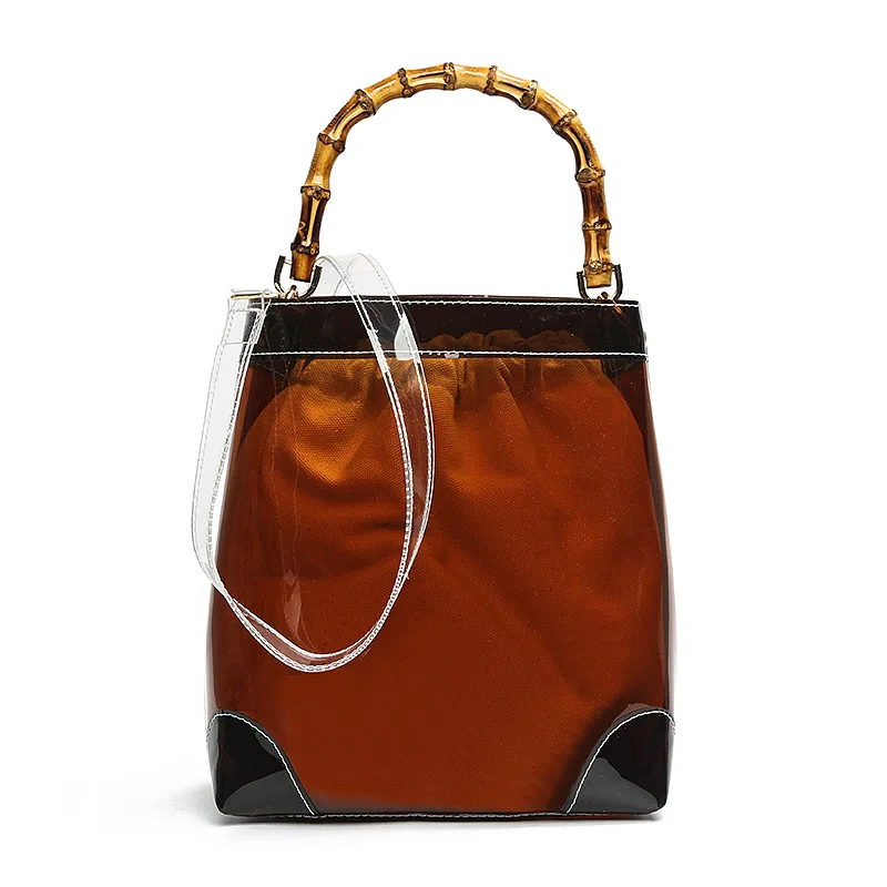 

Transparent Perspective Bucket Hand Bag Canvas Liner Composite Bag Women's Shoulder Bag