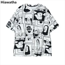 Hiawatha ComicsT рубашка Женская Harajuku стиль с принтом персонажа футболки Плюс Размер повседневные свободные топы с круглым вырезом T3051