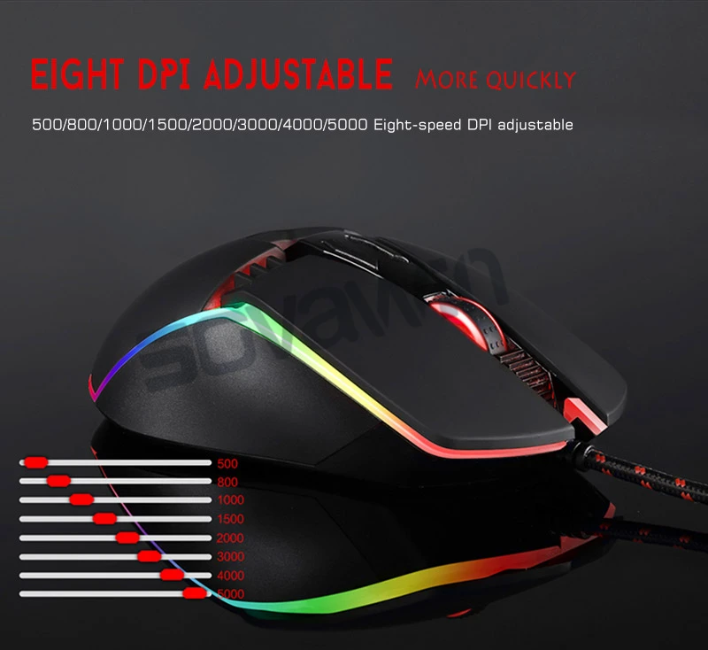 Motospeed V20 RGB Программирование 50000 dpi игровая мышь Профессиональная Регулируемая USB компьютер Wried оптический светодиодный с подсветкой для ПК