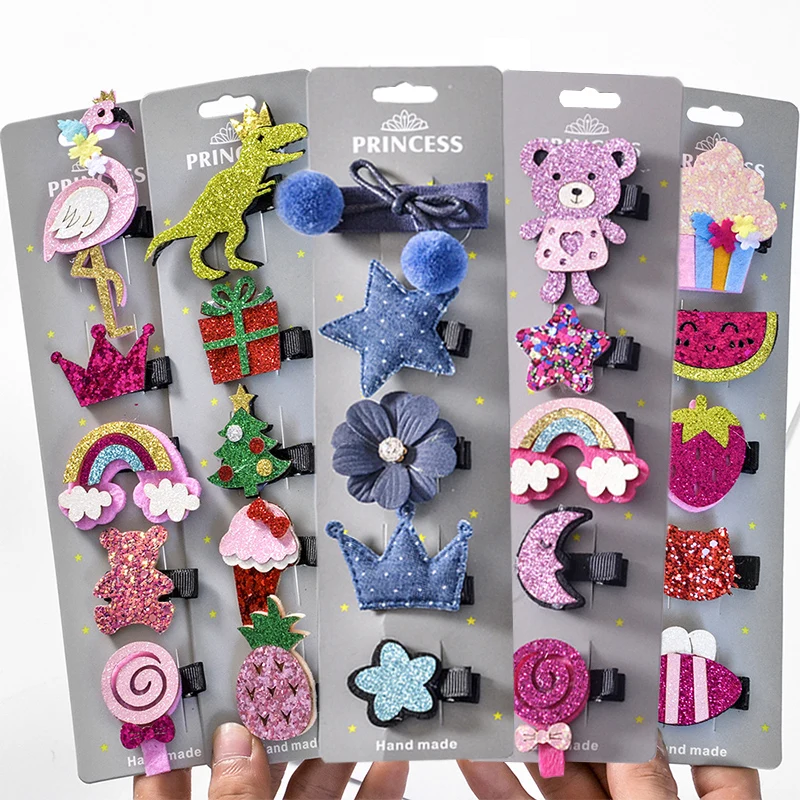 

Cartoon Kids Toddler Hair Accessories Children Colours Animal Paillette Bowknot Hair Pins Hair Clips Girls 5PCS/Set 5 Colors