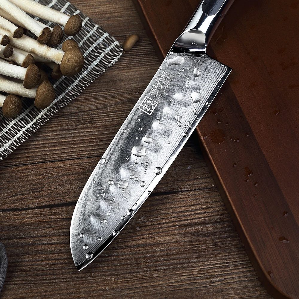 KEEMAKE 5 дюймов Santoku кухонные ножи нож шеф-повара японский Дамаск VG10 сталь Sharp 60HRC Лезвие G10 ручка инструменты для резки фруктов