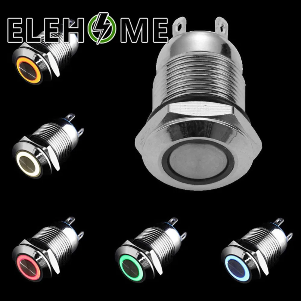 

12mm Metal Annular Push Button Switch Ring LED 5-380V 12V 6V Momentary Switches Waterproof Car Auto Engine XF30