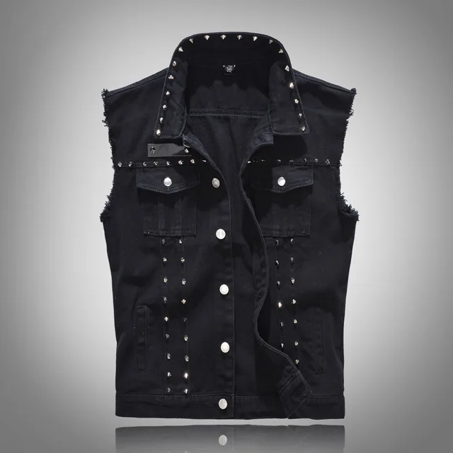 black sleeveless denim jacket mens