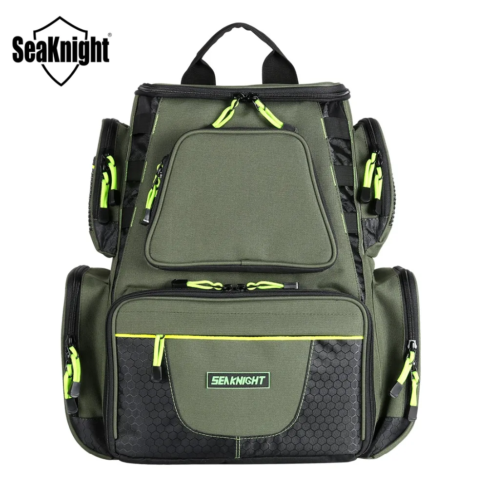 SeaKnight SK004 Large Fishing Bag 1000D Nylon 41*44*20cm MultiFunction Breathable Army Green Big Outdoor Fishing Tackle 2 Layers