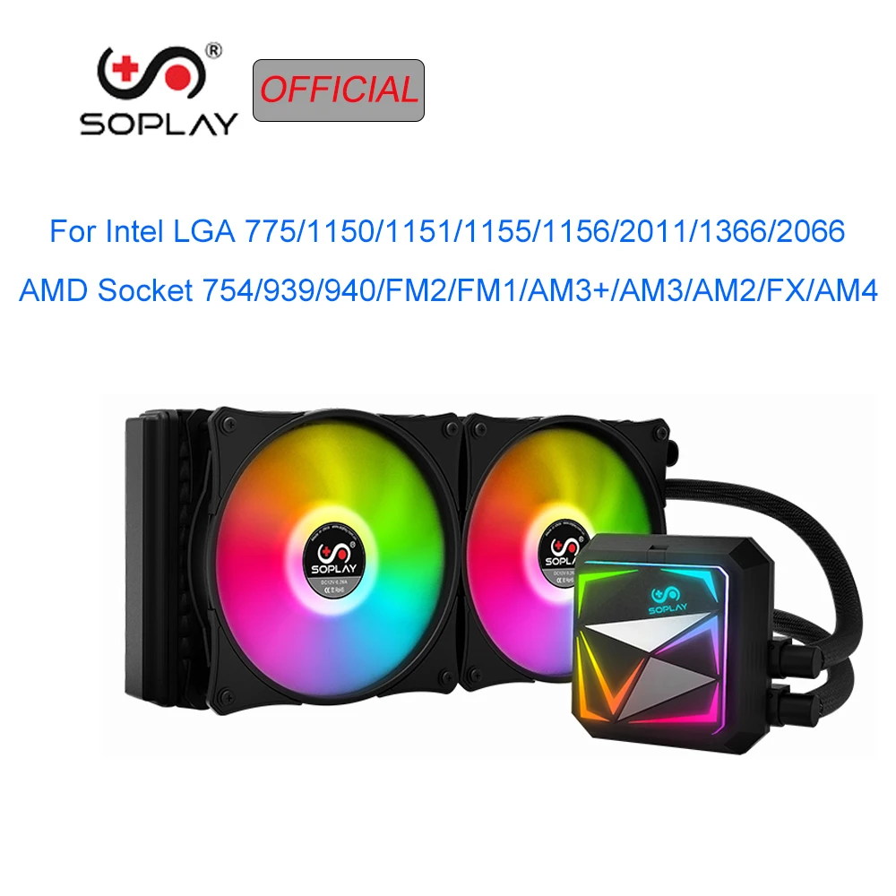 

SOPLAY Water Cooler RGB Fan Water Cooling Intel LGA 2011 CPU Cooler Radiator 120mm Fan Silent Pure Copper 240mm Radiator CUP Fan