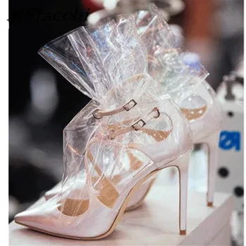 

MStacchi 2019 New PVC Decor Women Pumps Ladies 10CM High Heels Ankle Boots Pointed Toe Transparent Women Boots Dress Shoes Woman
