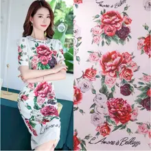 1,5 м Цветущие розы пионы цветы L'Amore E Bellezza полиэстер саржа сатин ткань для женщин весна лето платье Sewing-AF542