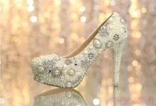 Luxurious 12cm High Heel Ecru White Party Prom Shoes Popular Shoes women Elegant Wedding Bridal Shoes with Imitation Pearl