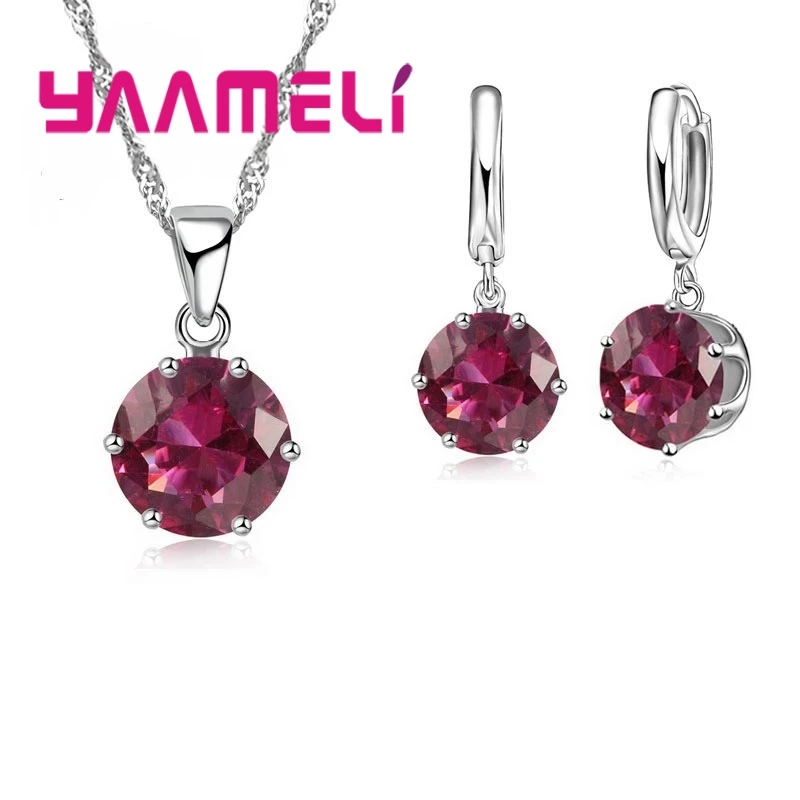 Высокое качество 925 пробы серебряные прозрачные круглые Кристаллы Ювелирные наборы ожерелье и набор серег вечерние для женщин Подарки