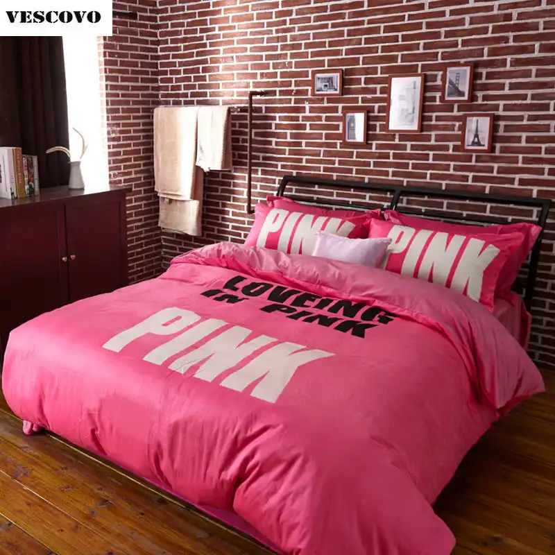 Vs Pink Bedding Set 4 Pieces Duvet Cover Set Pillowcase Home