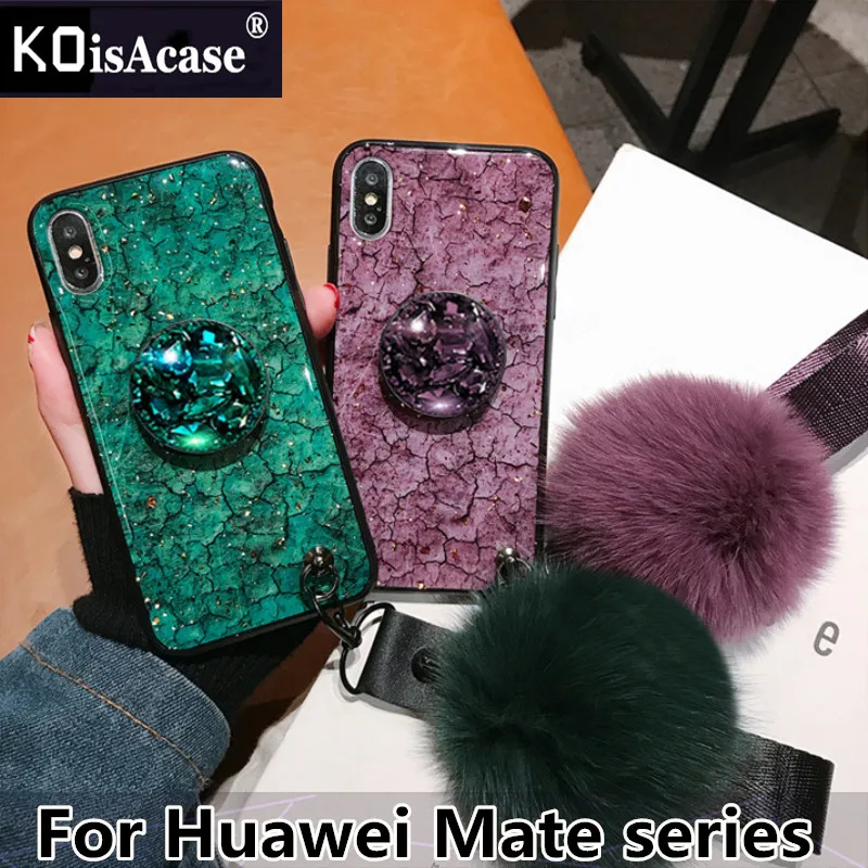 

KoisAcase Luxury Epoxy Fashion Green Purple phone case For Huawei Mate 10 20 Pro Lite 20X Rhinestone stand Hair Ball Soft Cover