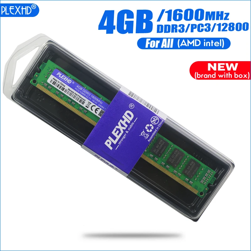 

NEW PLEXHD 4GB DDR3 PC3-12800 4G PC3 12800 1600MHz For Desktop PC DIMM Memory RAM (For intel amd) Fully compatible System