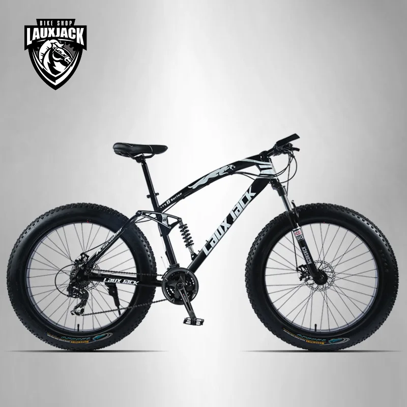 LAUXJACK Горный велосипед Фэтбайк велосипед 26" х 4.0 колеса SHIMANO 24 скорости двухподвесная система амортизации стальная рама Fatbike